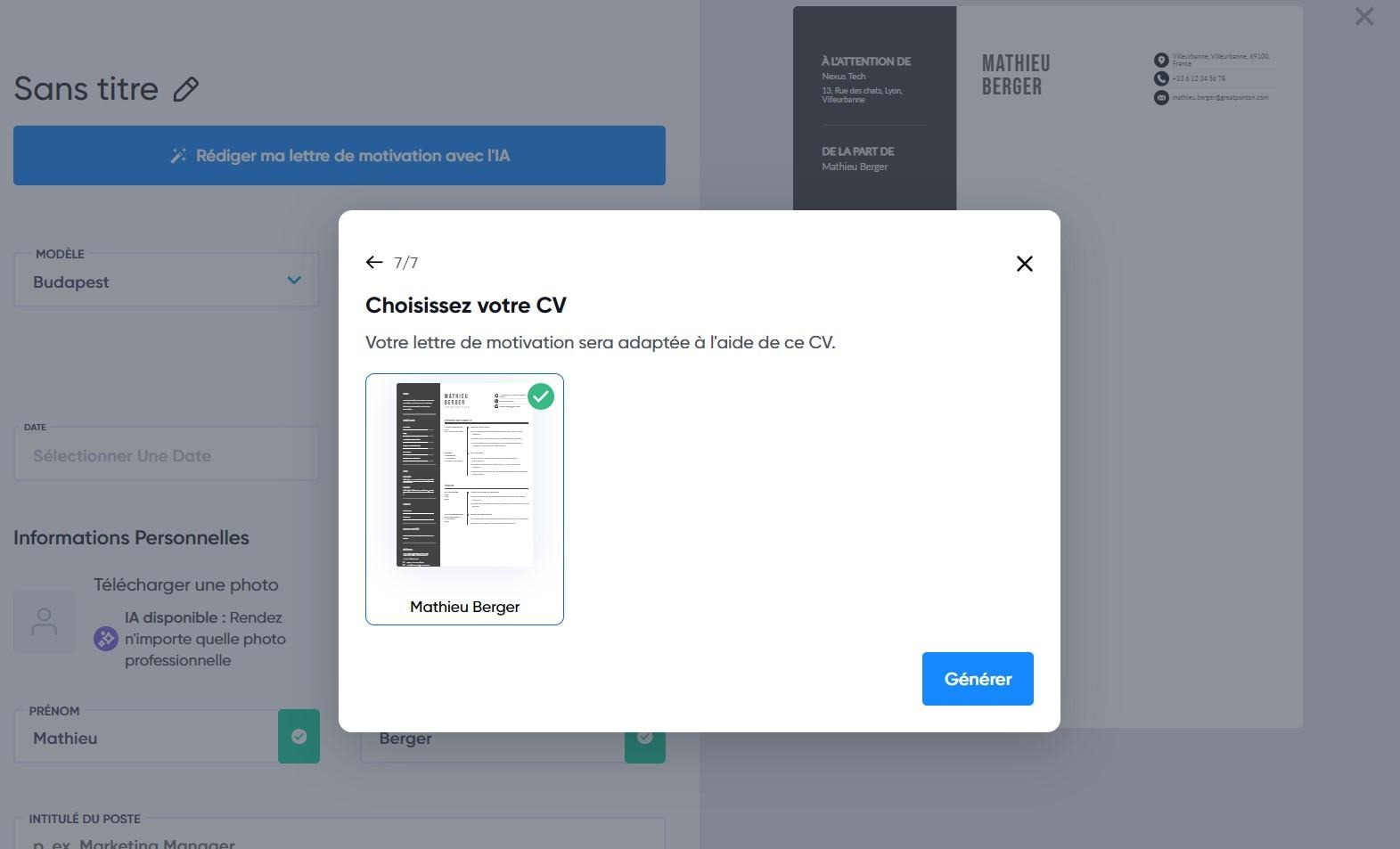 Création de lettre de motivation professionnelle par l’IA