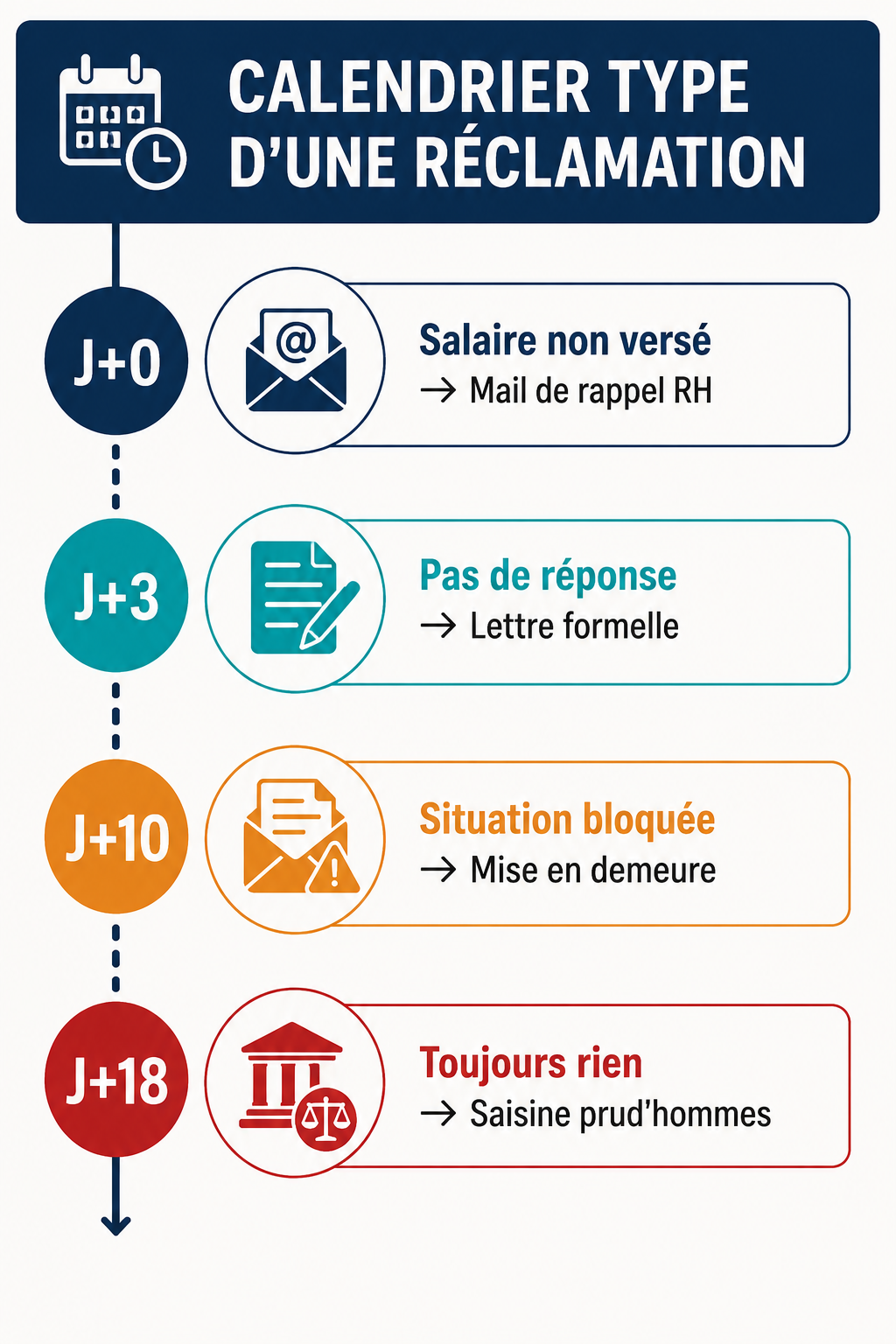 Illustration du calendrier type d'un processus de réclamation de salaire
