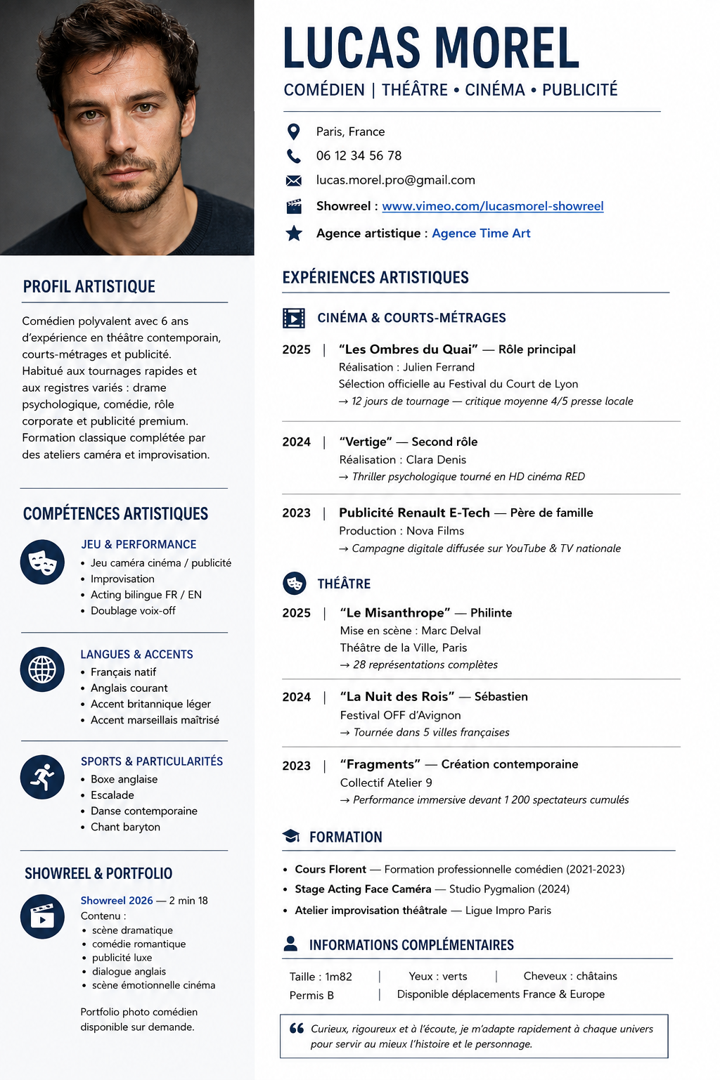exemple de CV de comédien