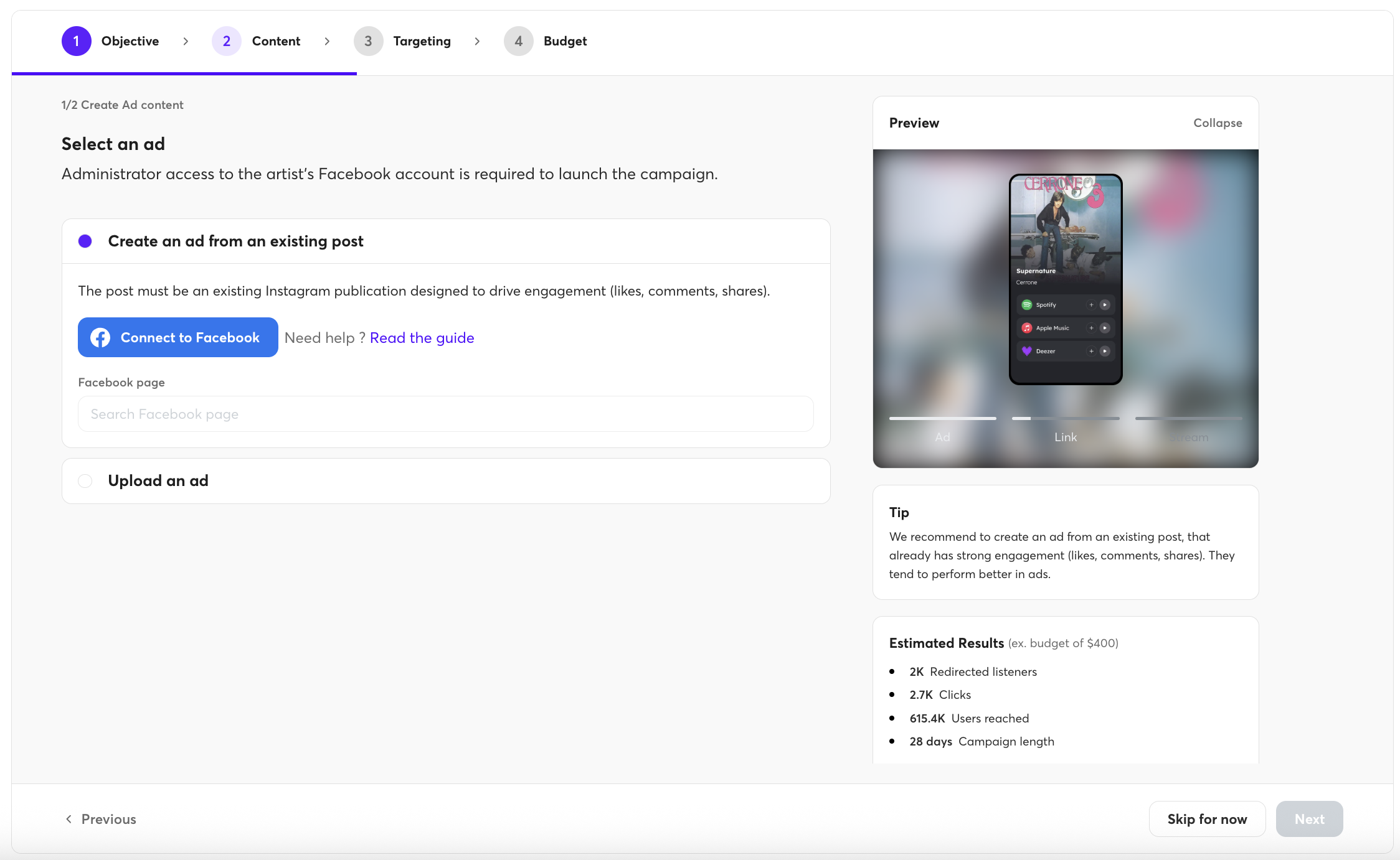Run ads for your music