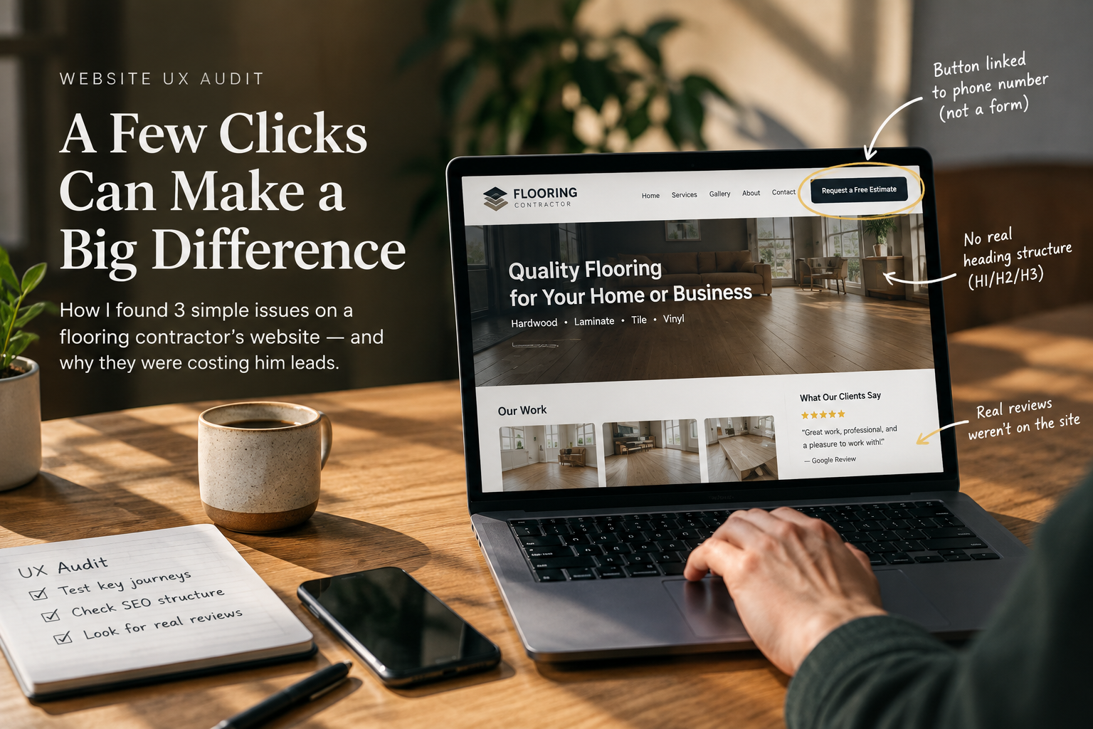 Website audit findings for a local flooring contractor