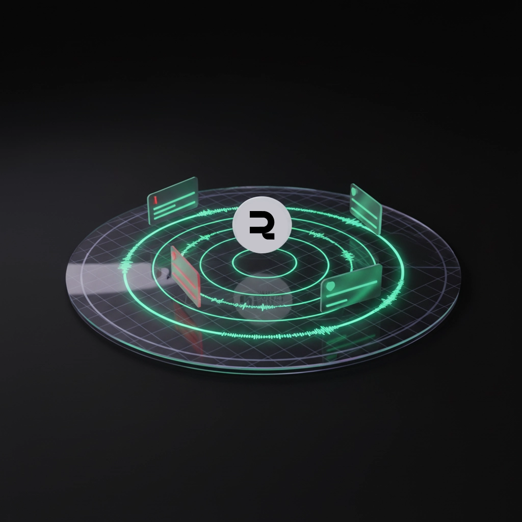 Radar 3D premium avec ondes mint green détectant cartes avis positifs et négatifs en temps réel Review Collect