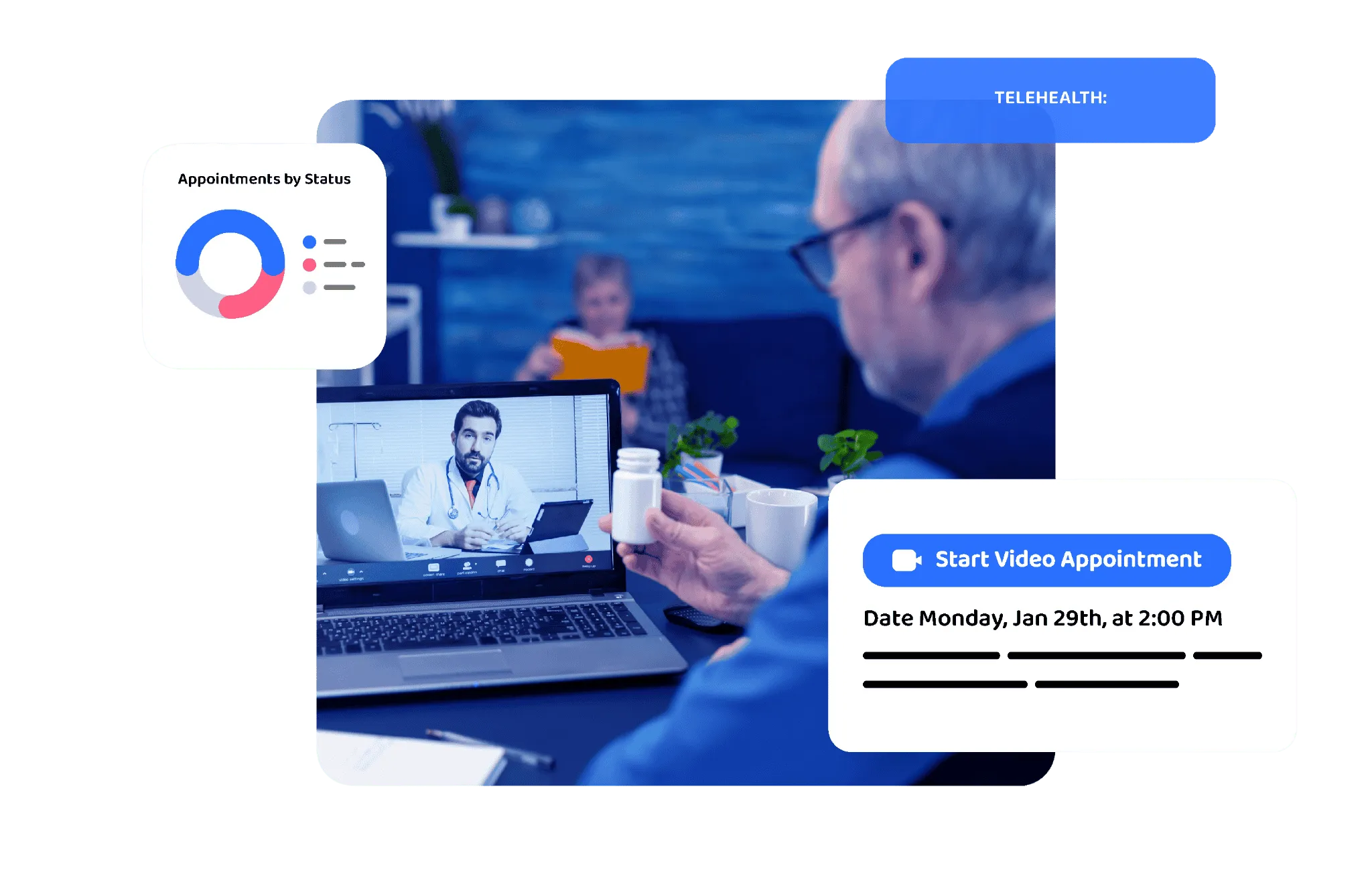 Telehealth appointment of doctor speaking to patient about a medication using a fully integrated software