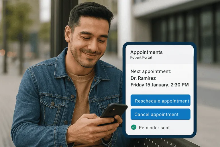 Informed patient reviewing complete medical history through patient portal – includes prescriptions, lab results, and pre-consultation forms using Luna Health clinical software