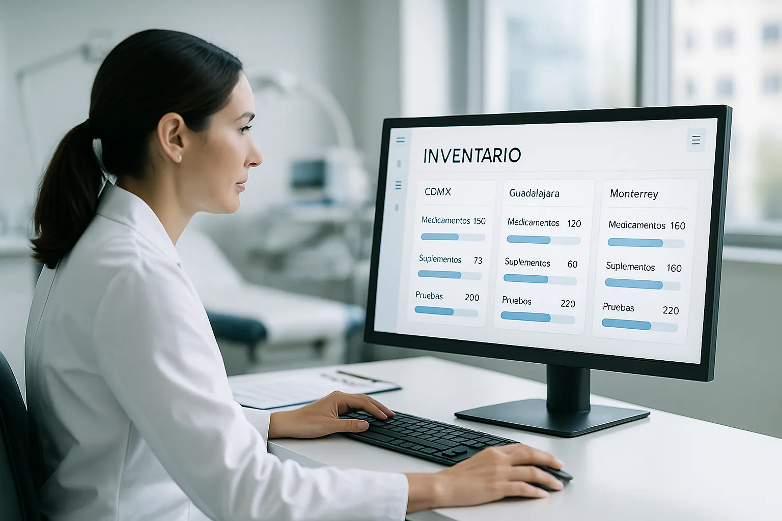 Doctor reviewing EMR and telemedicine together as a fully integrated medical software suite