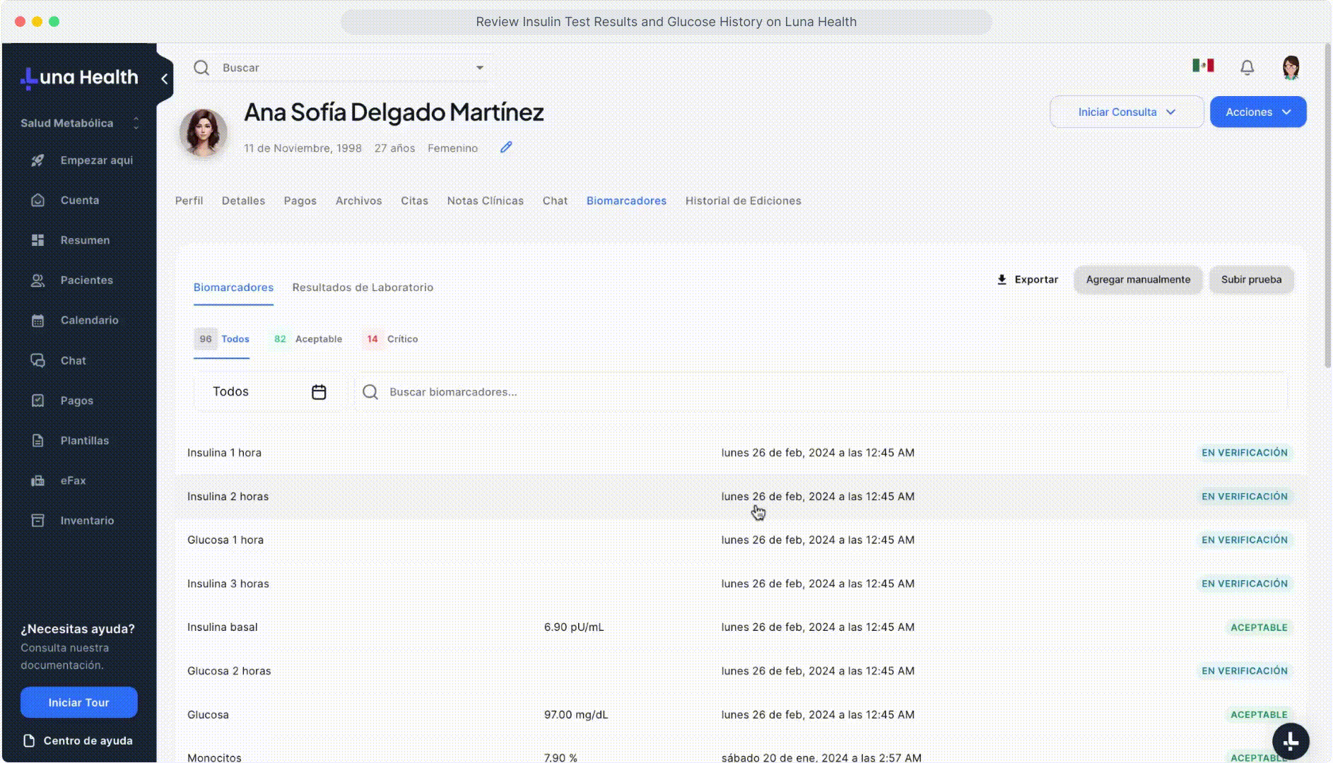 Análisis de biomarcadores en Luna Salud