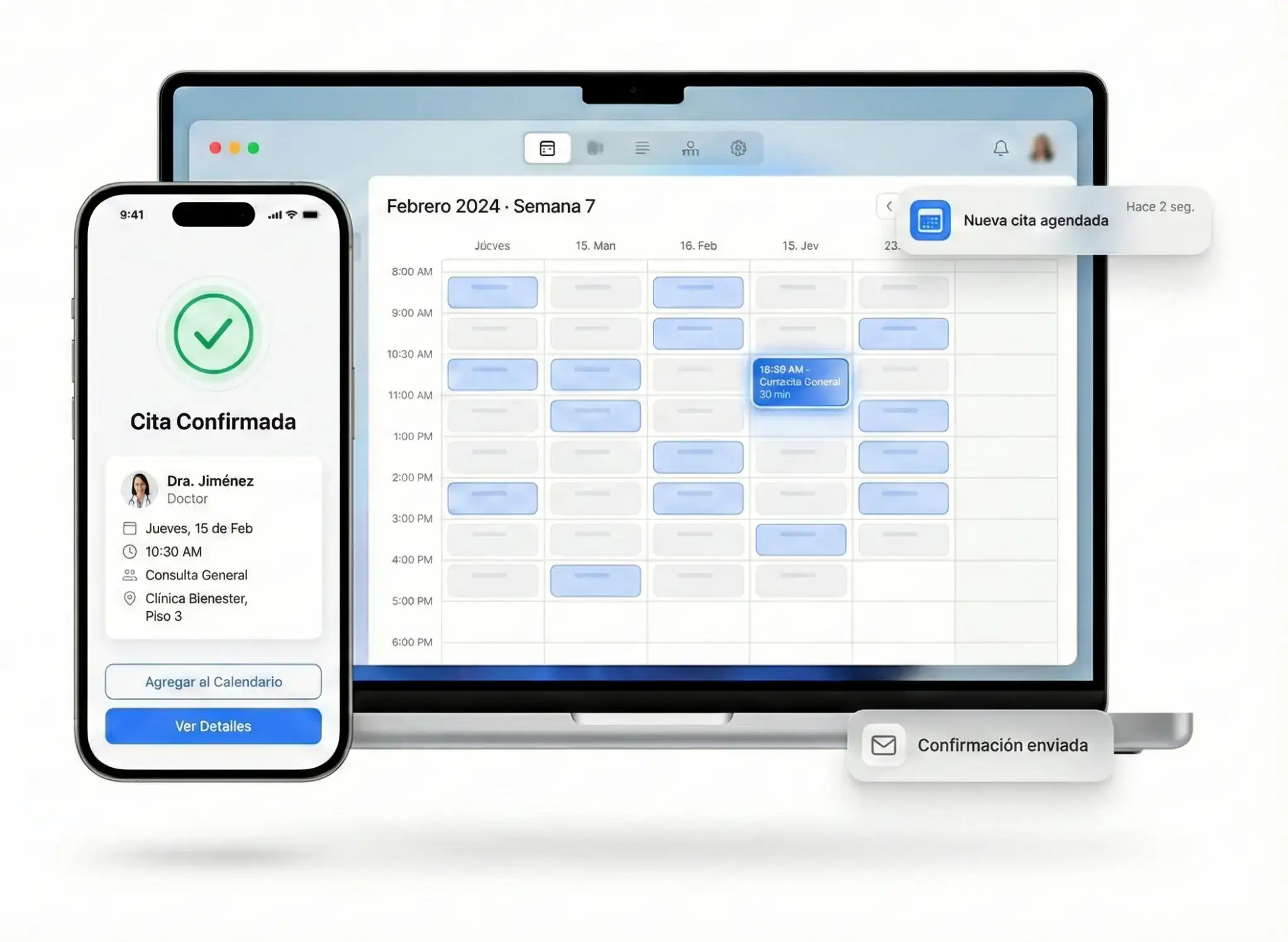 Agenda médica de Luna Salud con calendario y disponibilidad en tiempo real