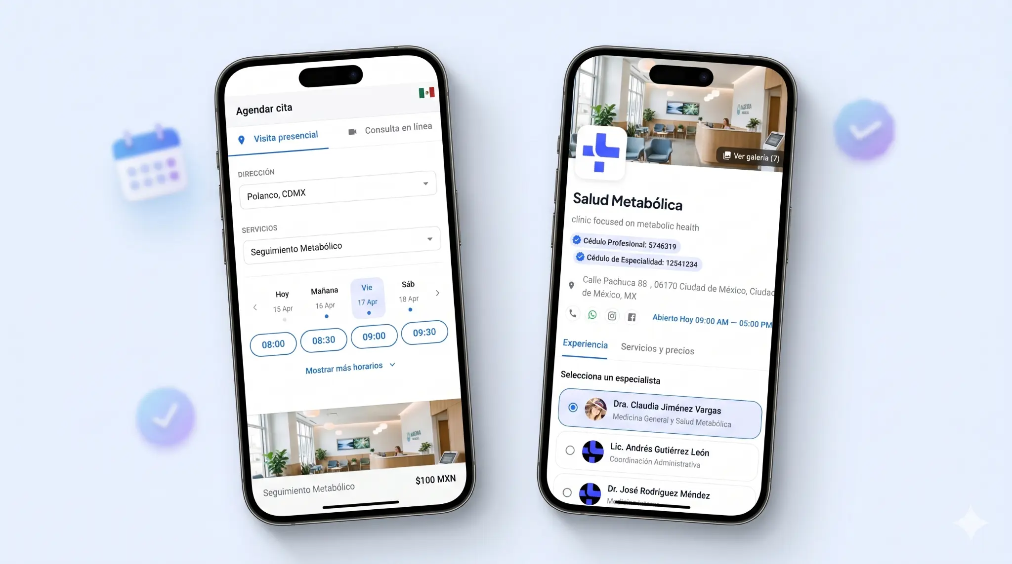 Vista movil de la pagina de reservas de Luna Salud optimizada para celulares