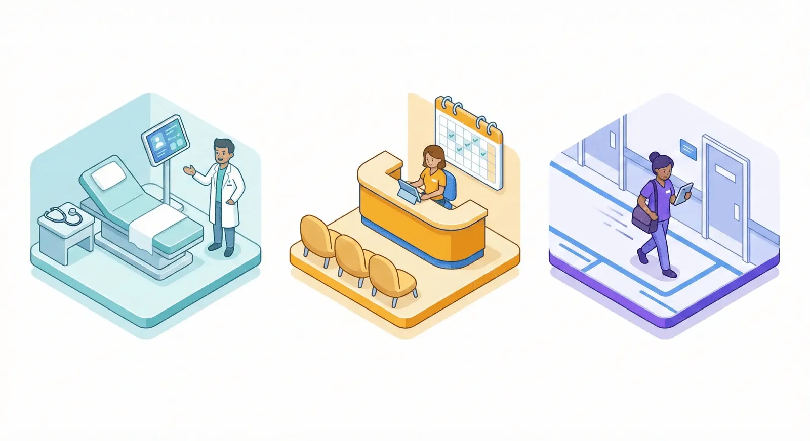 Médico usando tablet Luna Salud durante consulta médica en consultorio moderno