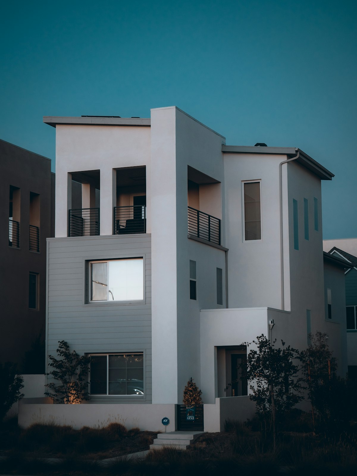 Modern family house at dusk