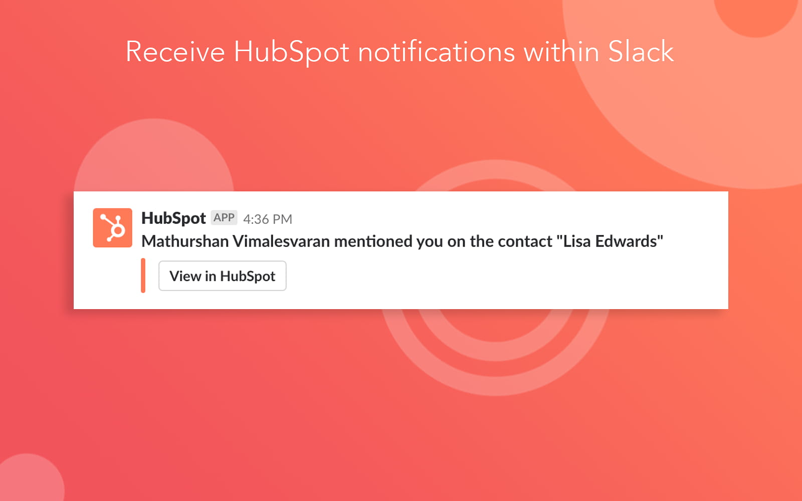 A HubSpot contact notification displayed in Slack
