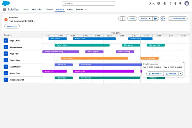 Crew scheduling calendar built with Avonni LWC