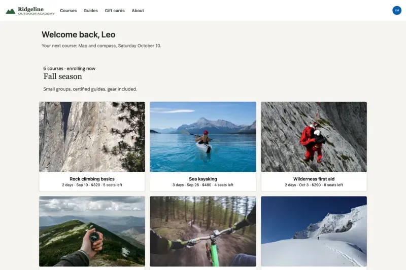 Course catalog gallery on an Experience Cloud site