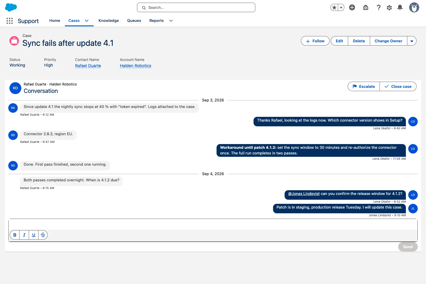 Avonni Chat thread on a support case