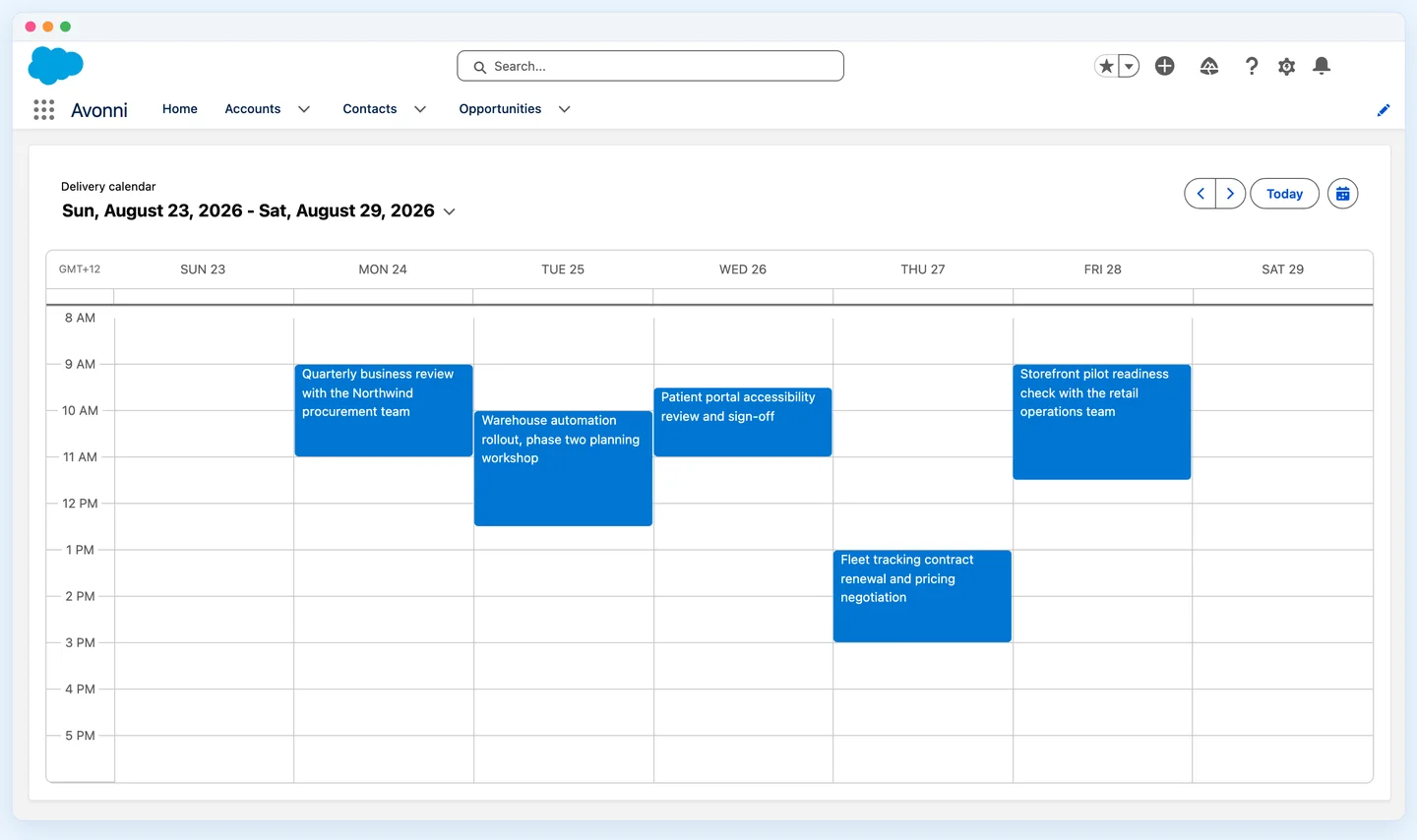A Calendar in Salesforce whose event labels wrap onto several lines