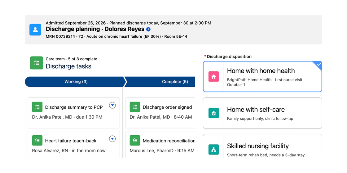 Hospital discharge planning, built with Avonni components