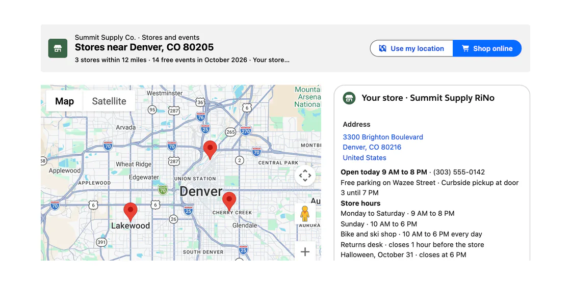Store events and locator, built with Avonni components