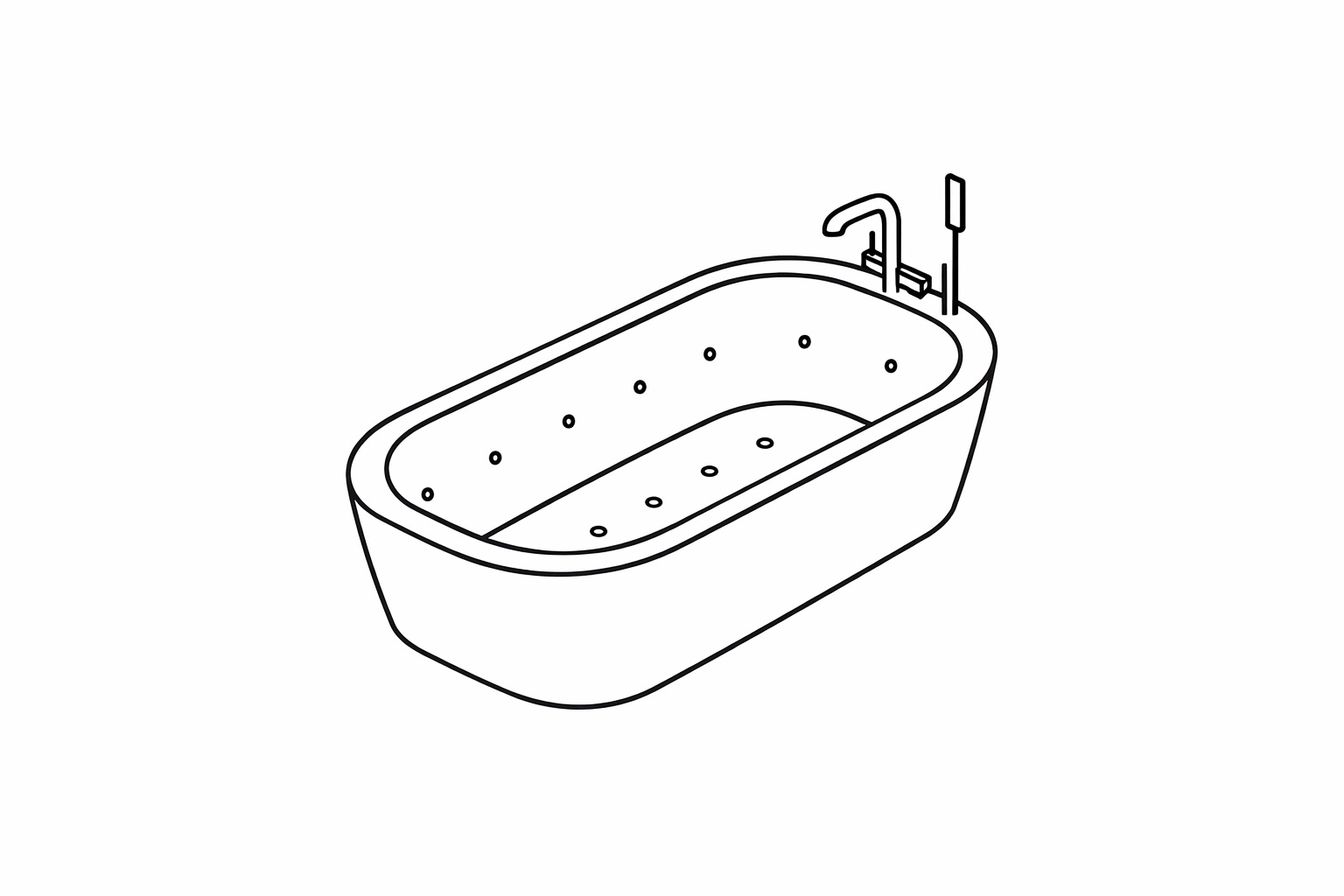 Blaue, strukturierte rechteckige Wandfliesen mit eingebauten schwarzen Wasserhahnarmaturen und einem eingebauten Regal mit drei schwarzen und grauen Dekoflaschen.