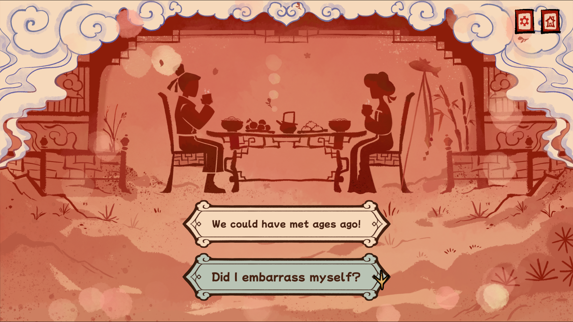 Man and woman in profile, while the player makes a choice in Tiger level