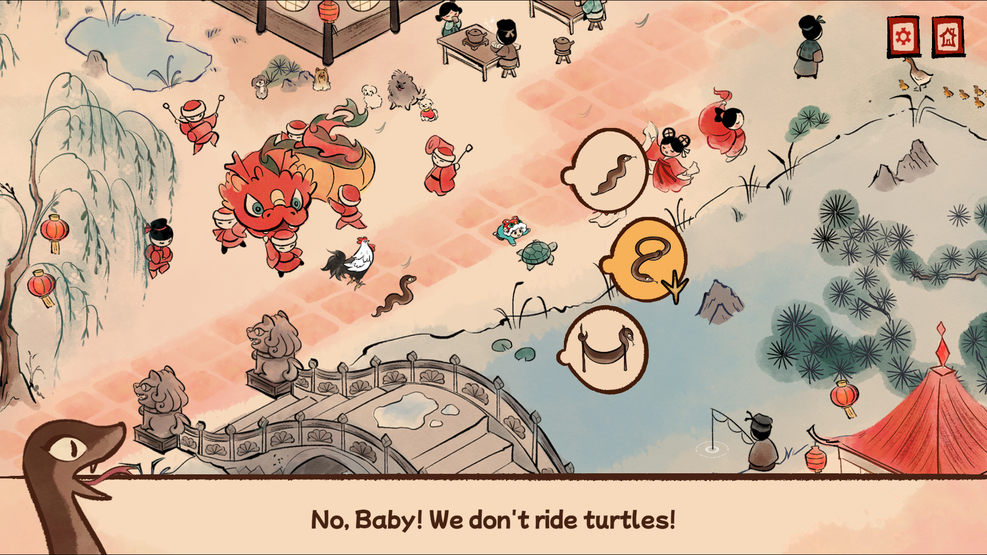 Rooster contemplates how to solve a puzzle in Snake level