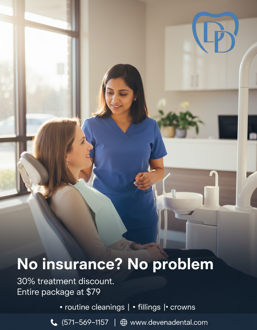 No insurance, no problem — Devena Dental promotion ad