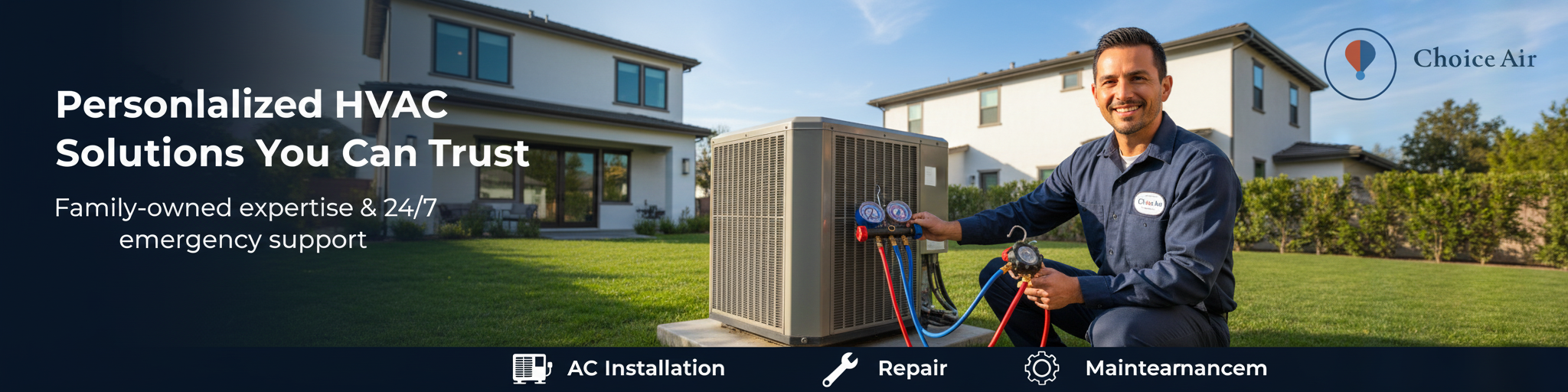 Choice Air HVAC technician servicing an air conditioning unit