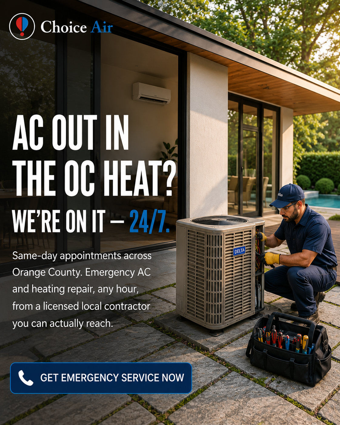 Choice Air technician installing an outdoor HVAC unit