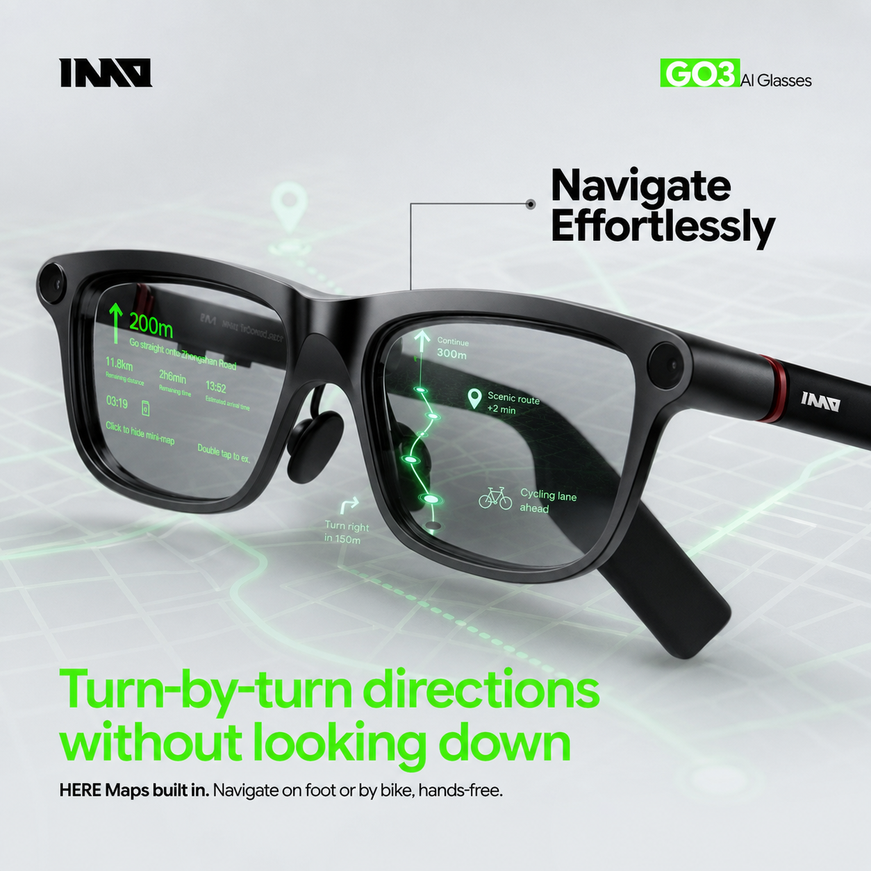 INMO GO3 turn-by-turn navigation feature displayed on lens