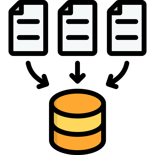 a cloud service icon with three documents gathering