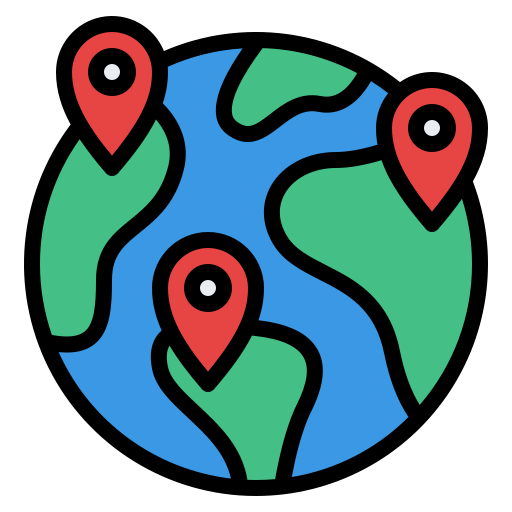 globe icon with GPS icons on continent