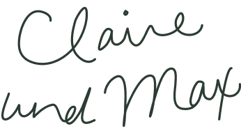 Handwritten logo written 'Claire and Max'.