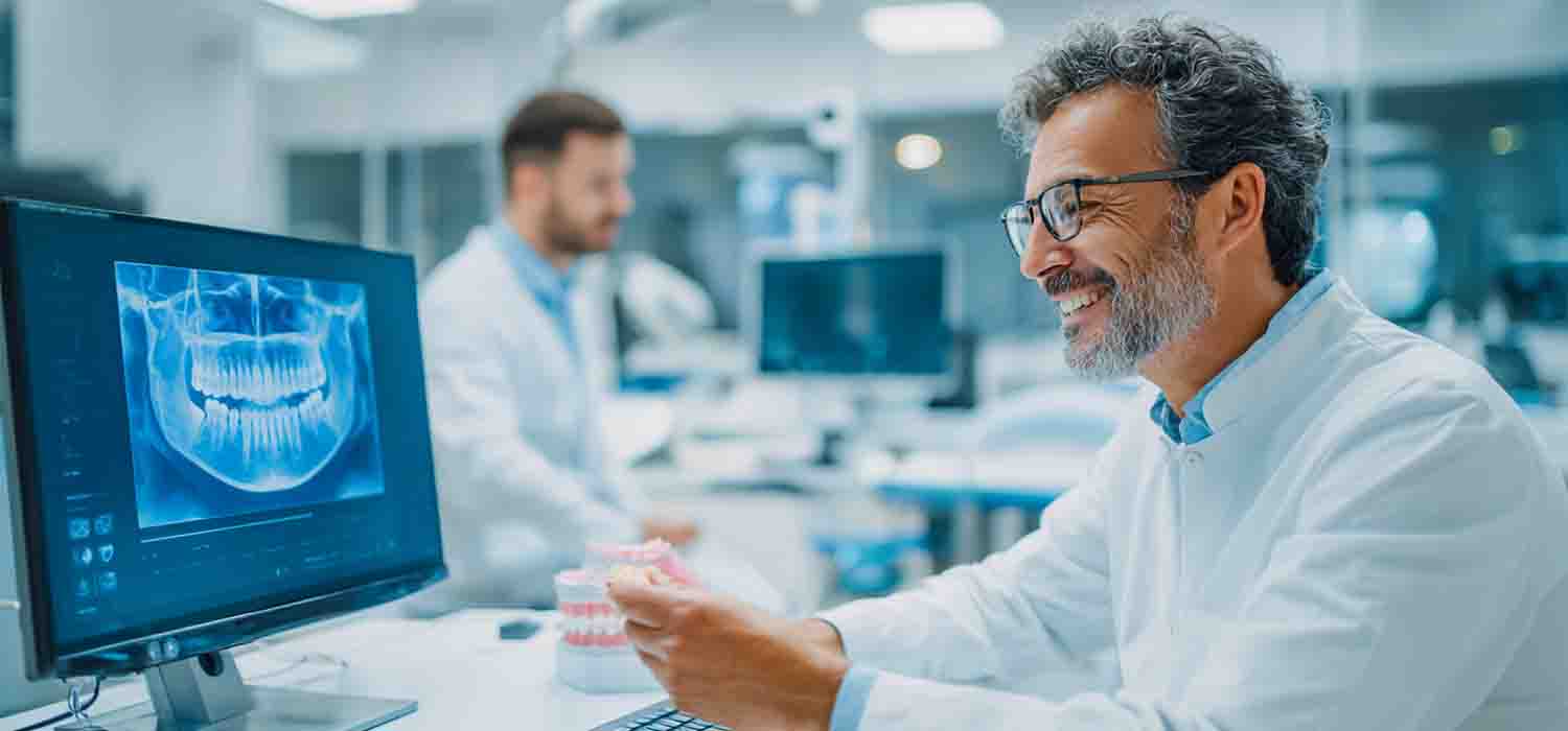 Dentist reviewing digital dentistry tools with dental IT support experts