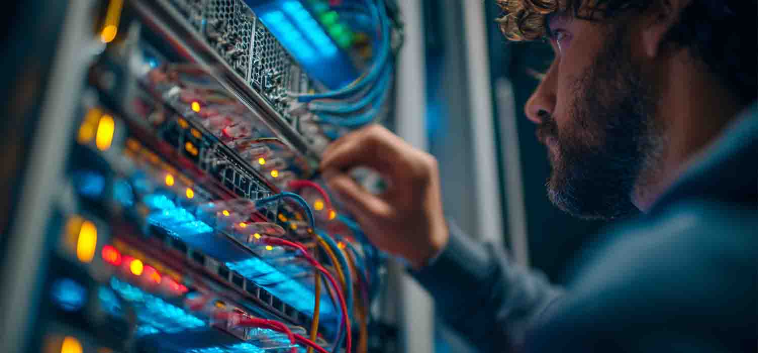 Close-up of a tech consulting expert configuring cloud services for small businesses