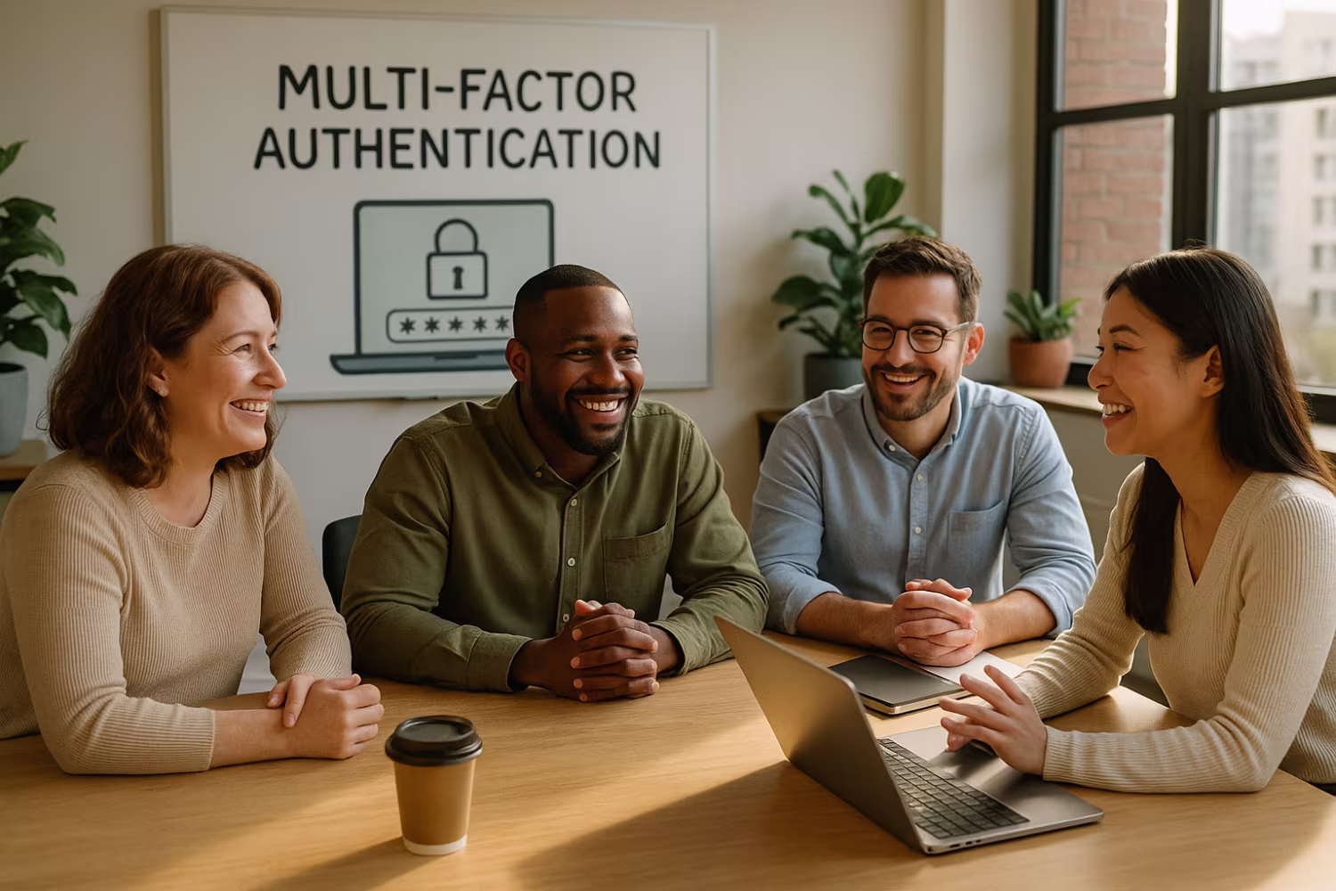 Employees discussing multi-factor authentication