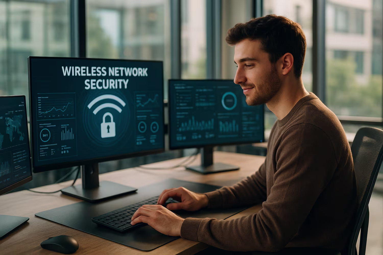 IT professional analyzing wireless network security