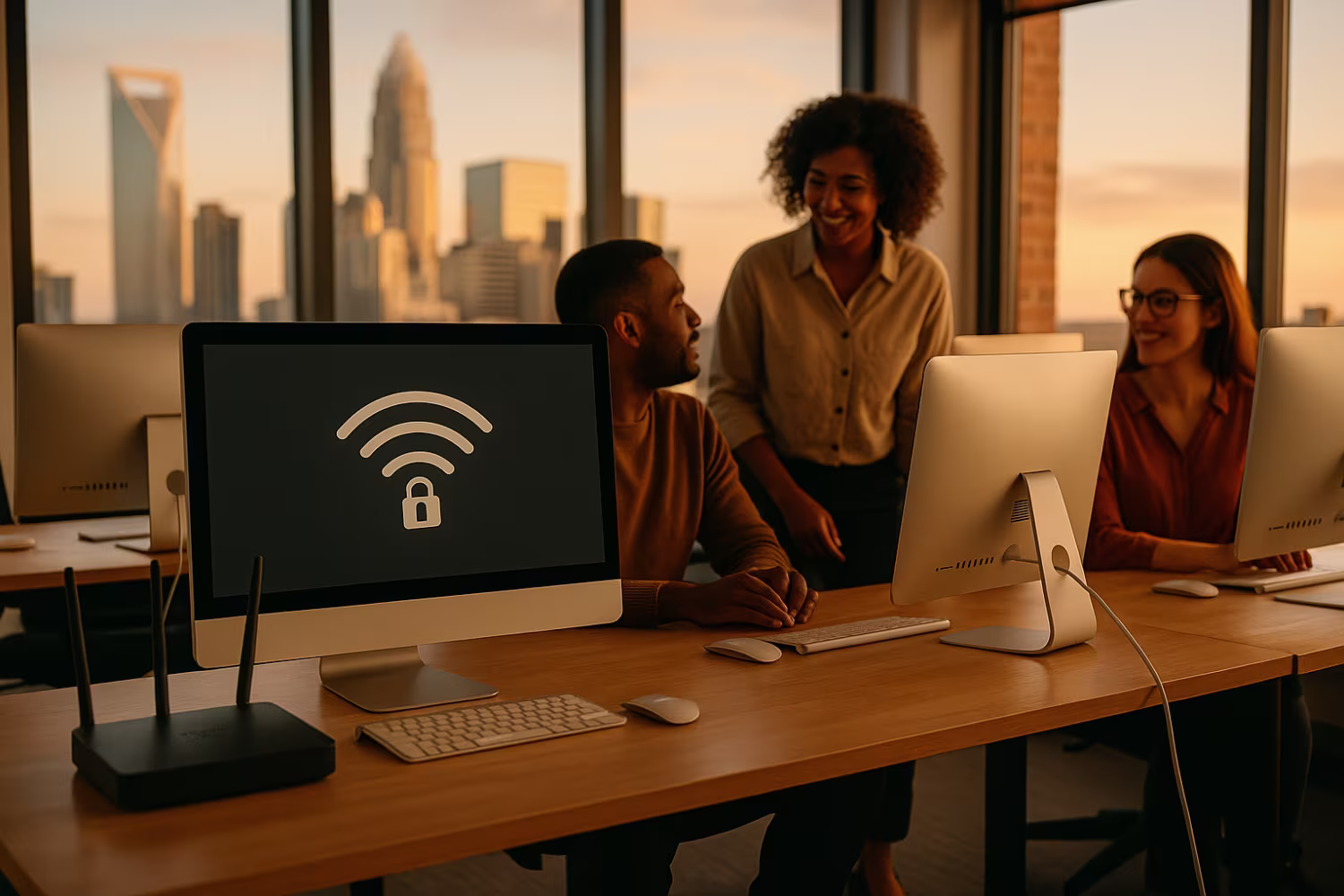 Diverse team discussing enterprise WiFi management