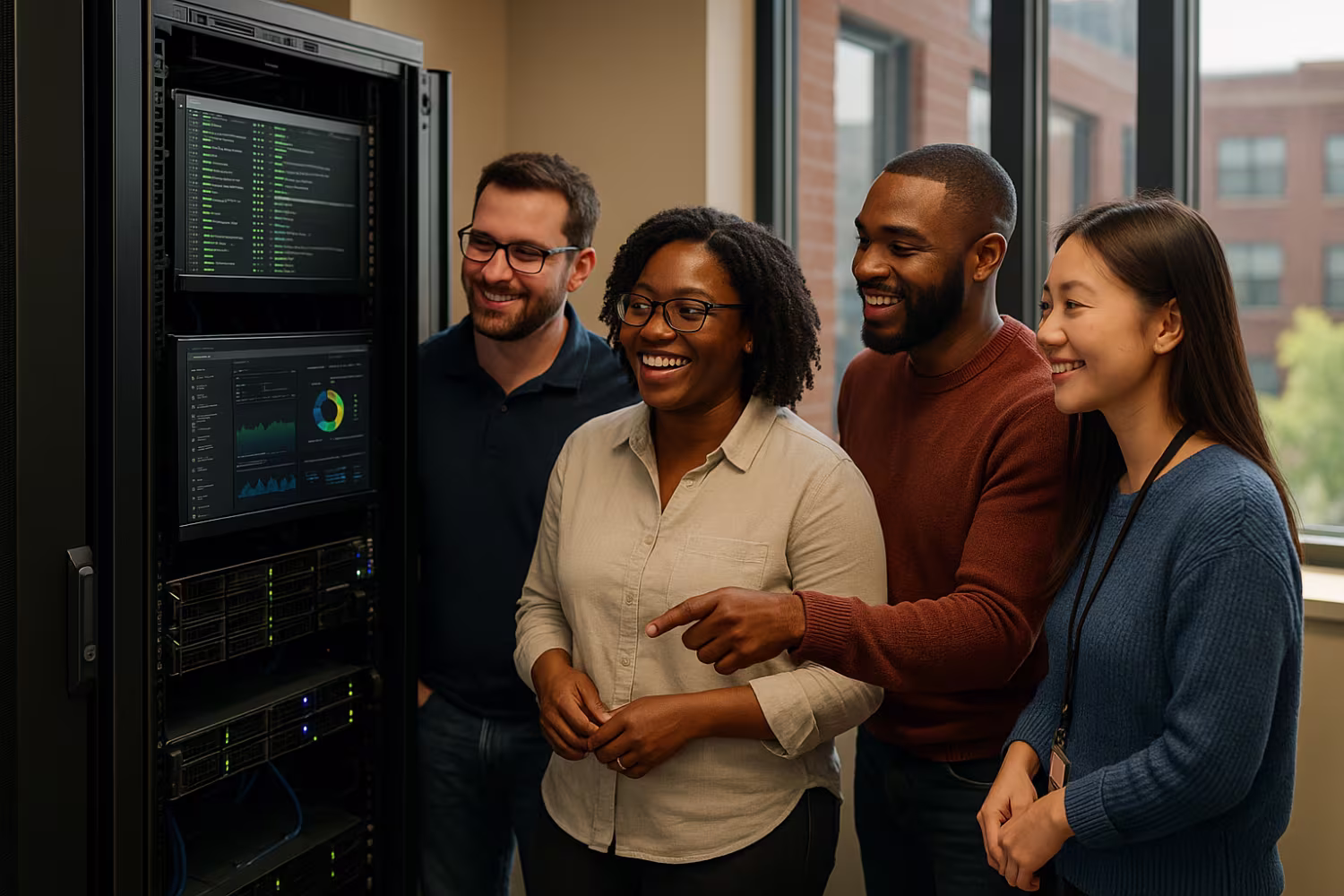 Diverse IT team managing Windows server