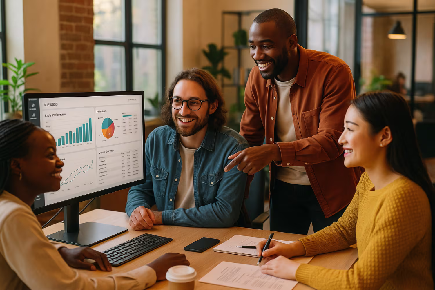 Diverse IT team analyzing business intelligence software