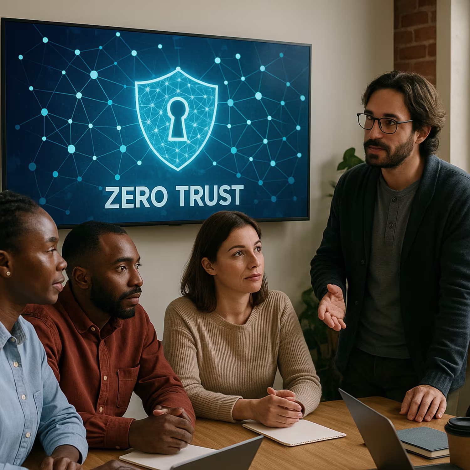 Team observing zero trust architecture screen