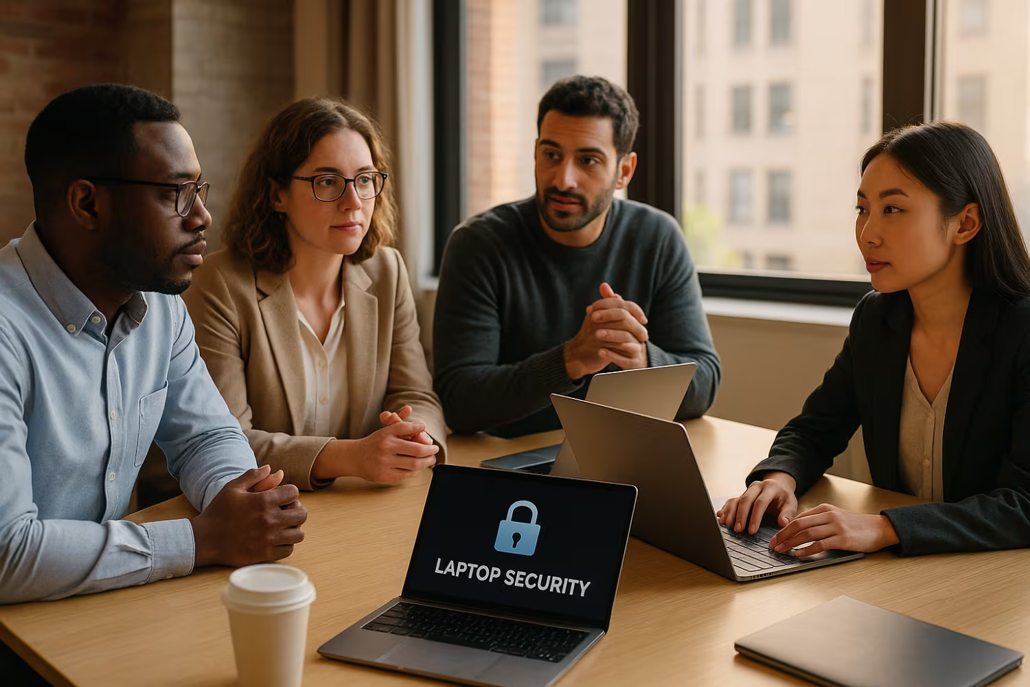 Diverse team discussing endpoint security management