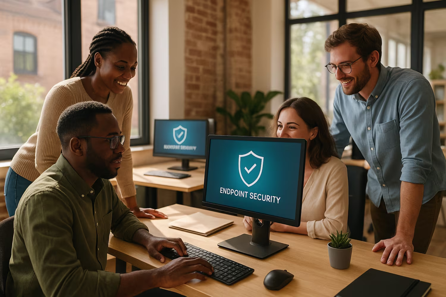 Diverse team managing endpoint security