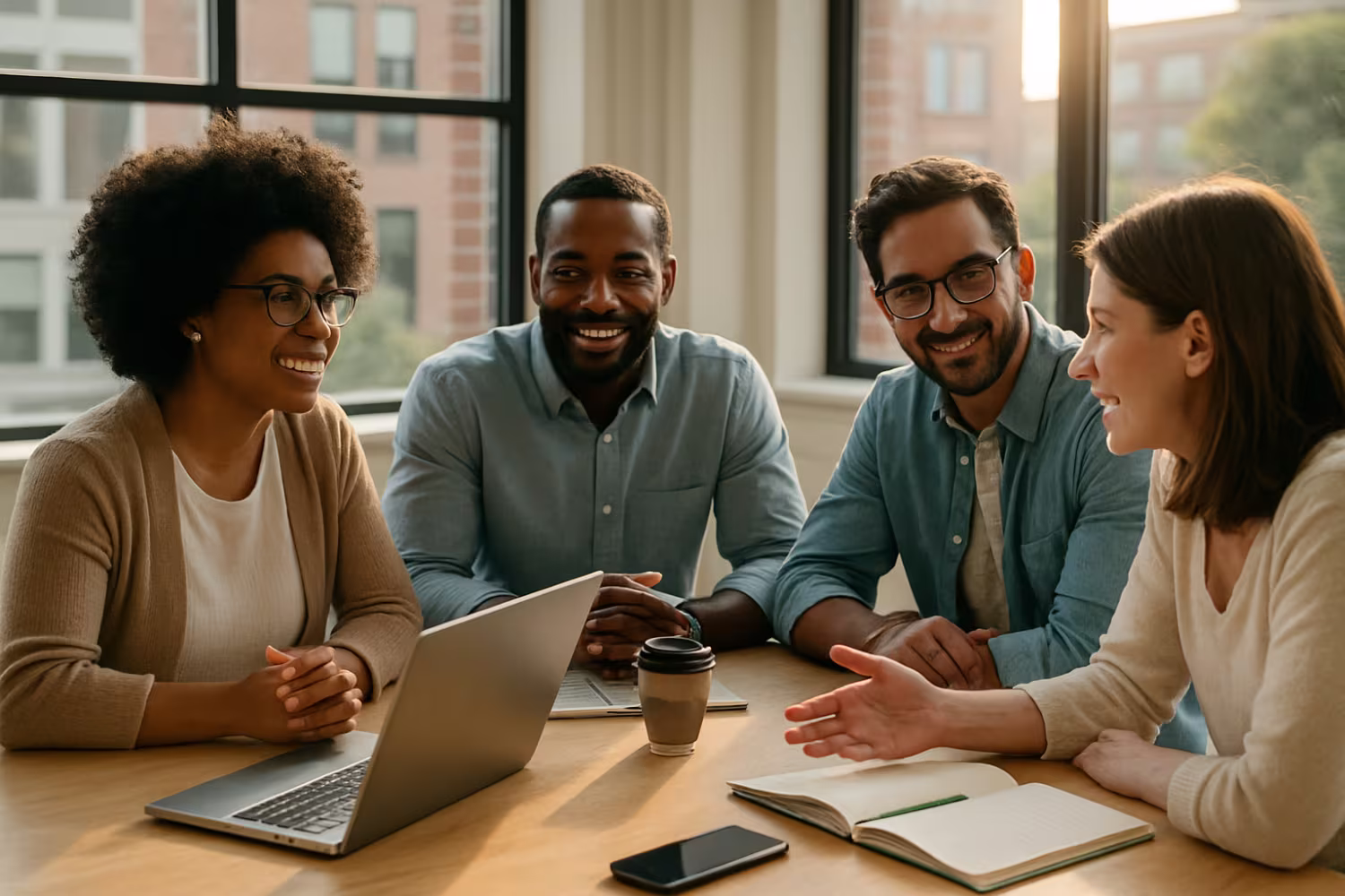 Diverse team discussing ITIL framework implementation