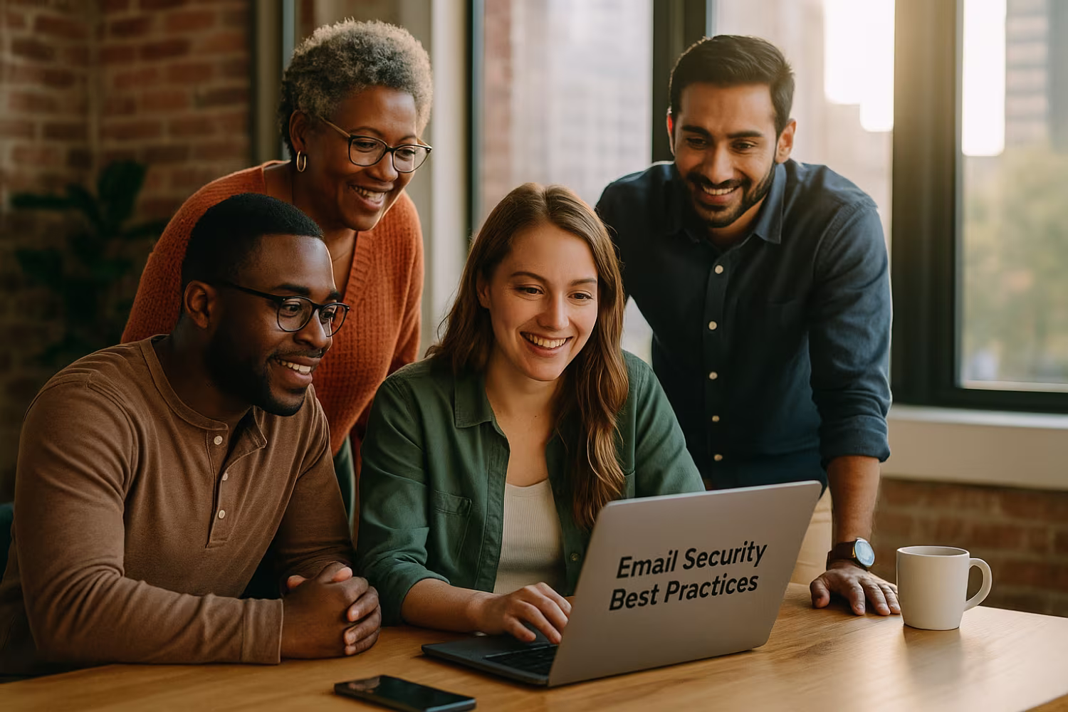 Diverse team discussing business email protection