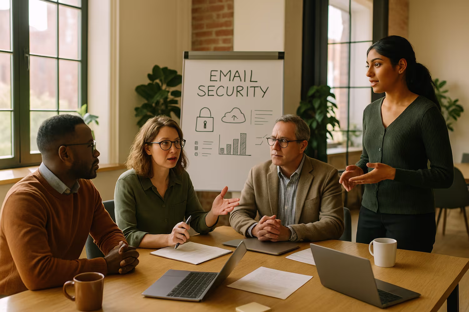 Diverse team discussing email security