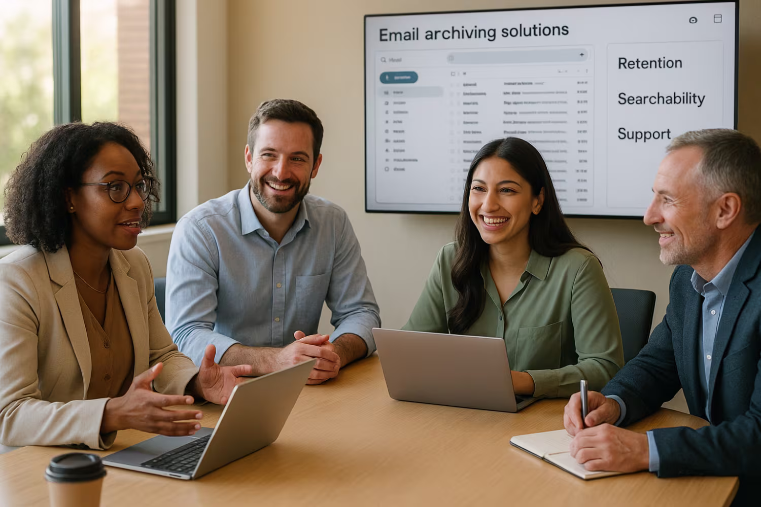 Team discussing email archiving solutions