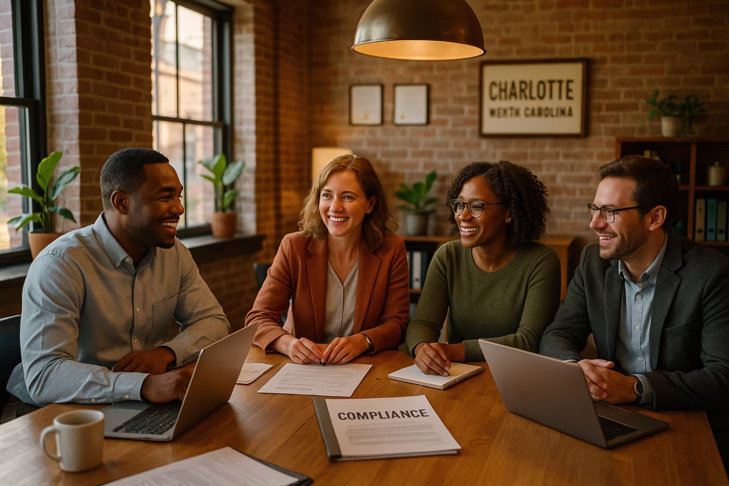 Diverse team discussing CMMC compliance checklist