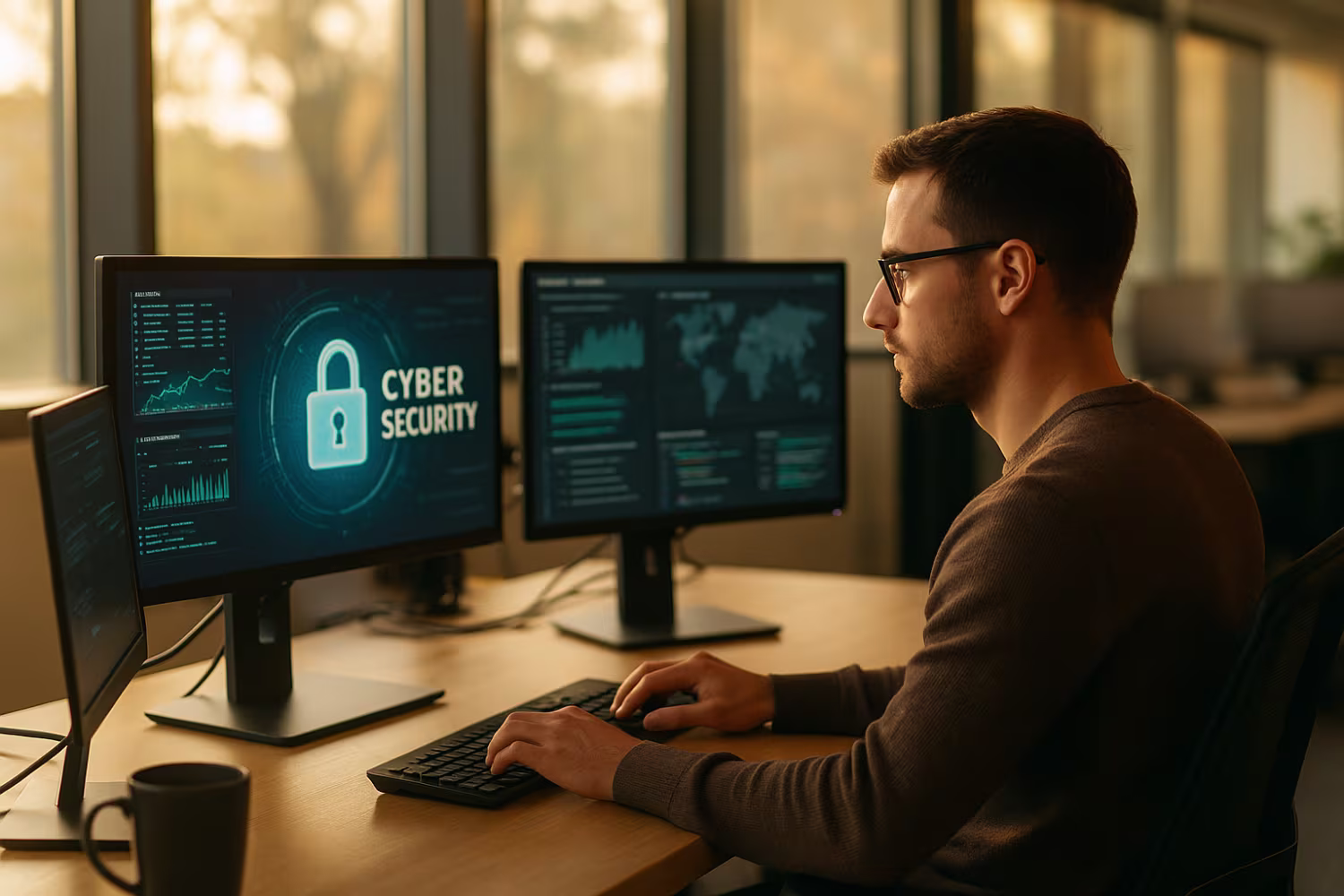 IT professional monitoring cybersecurity analytics