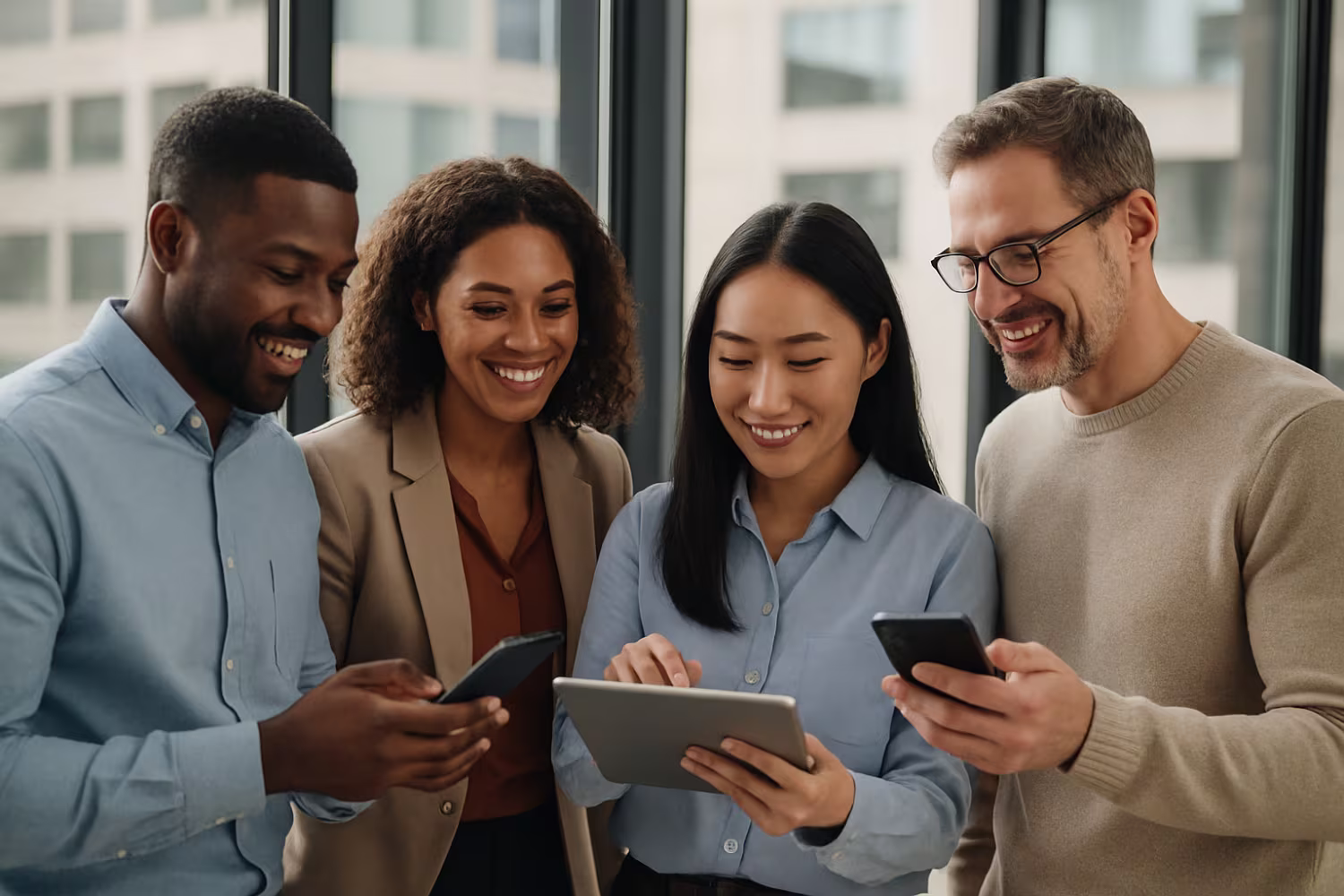 Diverse mobile workforce collaborating digitally