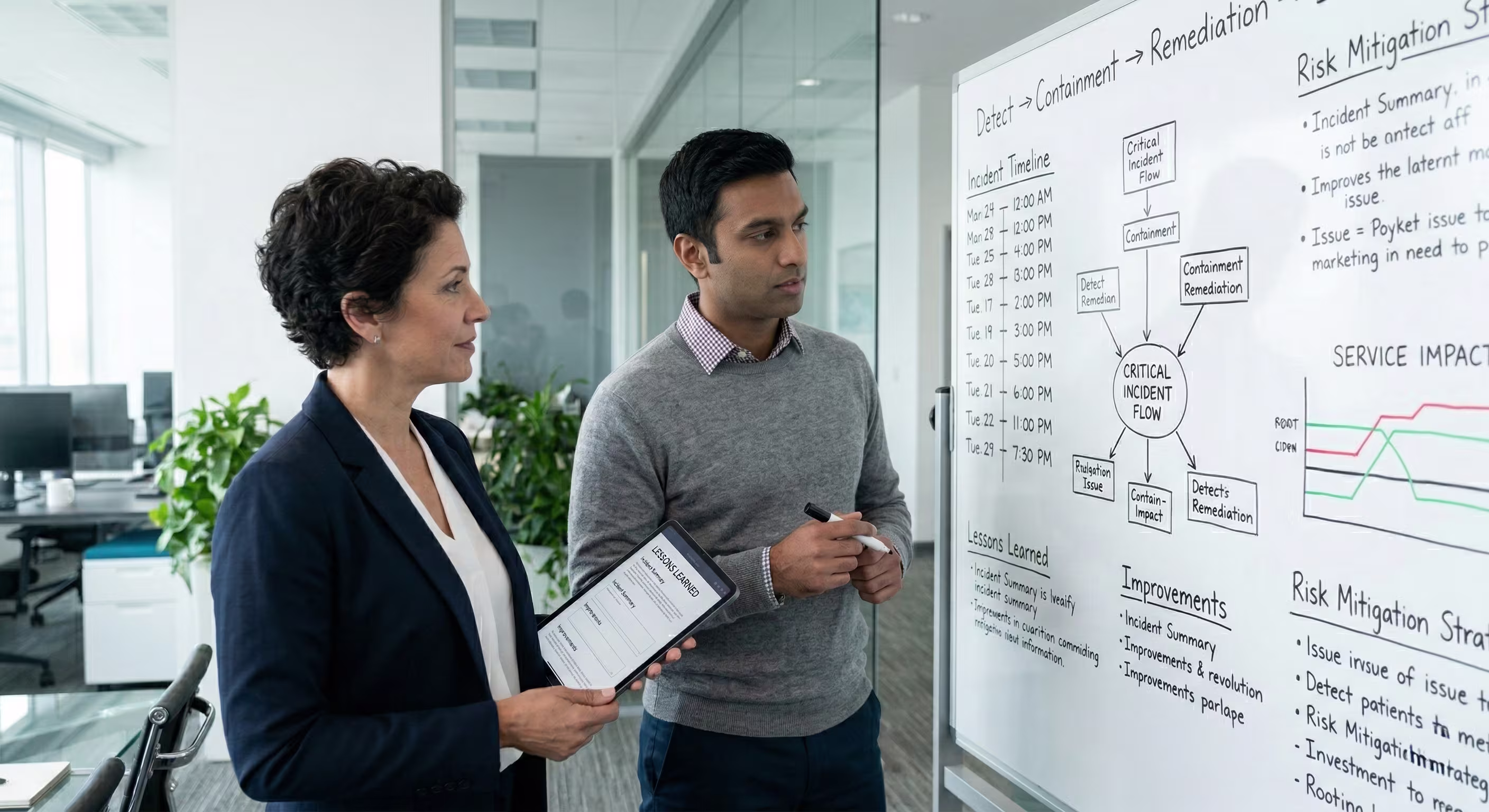 Team analyzing incident response planning dashboard