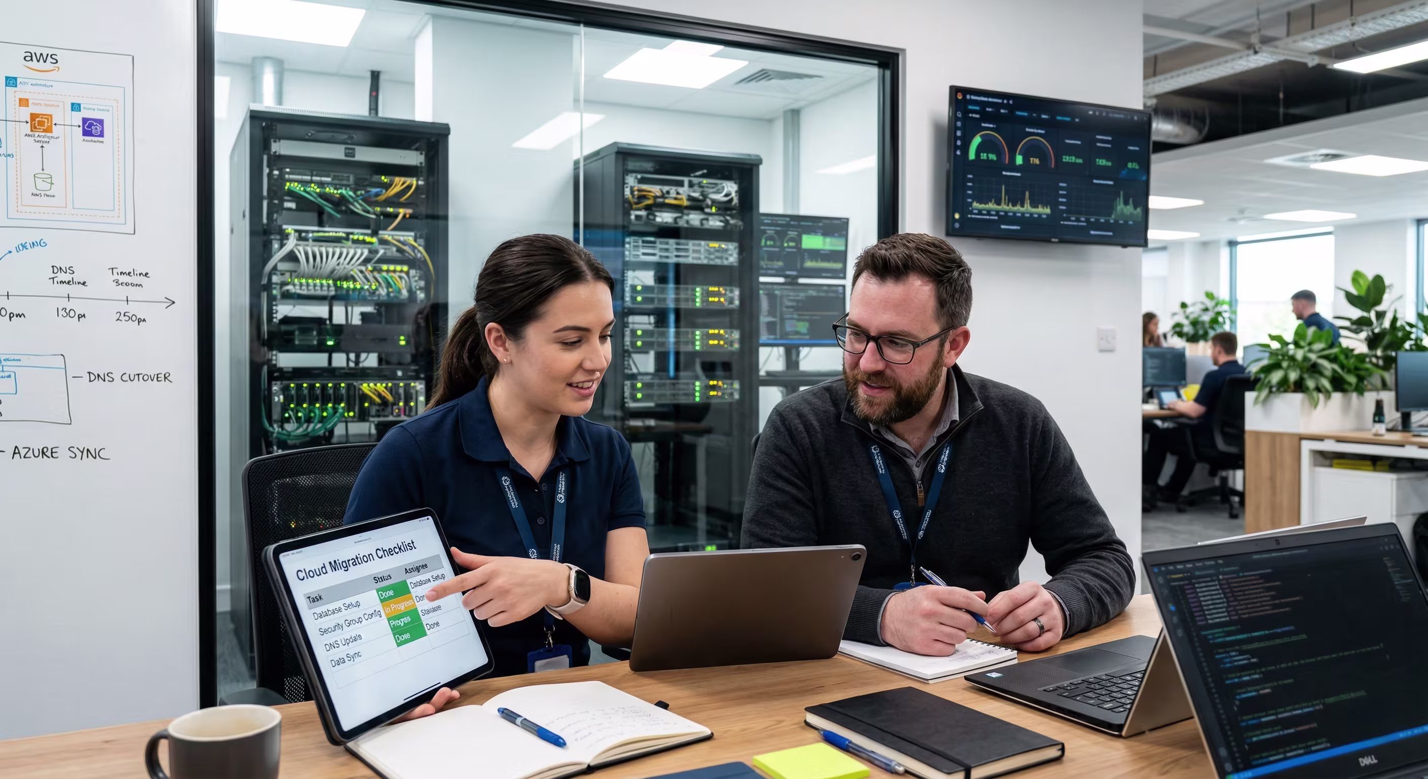 Diverse outsourced IT department collaborating